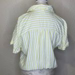 BeachLunchLounge Tie Front Short Sleeve Striped Button-Up Shirt Yellow White Med Photo 5