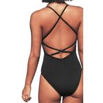 Cupshe -Black Ribbed Plunge Lace Up Criss Cross Back One Piece Swimsuit XL Photo 1