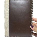 Handcrafted Brown Leather Journal Cover With White Fur Accent & Stitch Detailing Photo 0