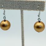 Gold Tone Pearl Ball Drop Earrings Women's Fashion Jewelry Classic Preppy Photo 1