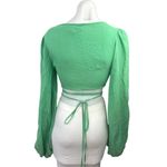 Princess Polly Green V-neck Wrap Style Tie Waist Balloon Sleeve Beach Crop Top 4 Photo 1