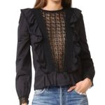 Love Sam  Women’s S Black Long Sleeve Cotton Voile Ruffle Front Embroidered Top Photo 0