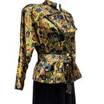 Vintage Floral Belted Blazer Black Gold Green Purple Lapel Flap Crop Blazer EUC Size L Photo 5