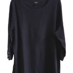 Talbots  Womens 2X Navy Blue Textured Knit Crewneck 3/4 Sleeve Sweater Button Det Photo 0