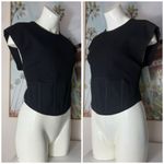 EXPRESS Black Ribbed Corset Sweater Tank Top Fitted Crew Neck Blouse Size XL Photo 3