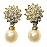 Pearl and Gold Drop /Dangle Pierced Earrings A353 Photo 0