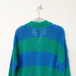 Beach Riot [] Green Blue Rugby Striped Wynn Open Knit Long Sleeve Sweater Large Photo 5