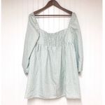 Gianni Bini  Sage Green Gingham Mini Milkmaid Dress Long Sleeve Peasant Size 4‎ Photo 3