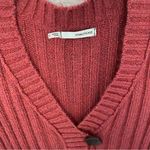 Long Sweater Burnt Red Rust Low V Ribbed with Oversized Button Size L Photo 2