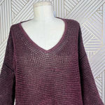 Isabel Marant Maroon Purple Open Knit Linen Blend V-Neck Sweater Size 38 / US 6 Photo 1