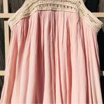 Chelsea and Violet  Dress Womens Medium Pink Maxi Gauzy Crinkle Crochet Neckline Photo 3
