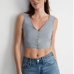 Madewell Softdrape Gwen Crop Vest Top Still Dawn Gray Fitted V Neck US 12 NWT Photo 4