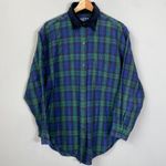 Vtg Quizz Long Sleeve Velvet Collar Plaid Button Down Shirt Women's Small Multi Green Photo 3