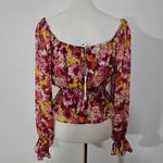 WAYF  Red & Yellow Floral Milkmaid Peplum Flounce Sleeve Blouse Size Medium Photo 4