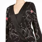 Alfani Womens Blouse Top Faux Wrap Floral Print Long Sleeves Black White Pink M Photo 4