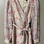 EXPRESS  Floral Wrap Jumpsuit - Pink and Cream Photo 0