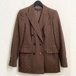 Rare Vintage ESCADA Wool Blend Double Breasted Square Print Brown Blazer Size 34 Photo 4