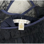 Jenny Han Dress Womens Small Blue Black Lace Shift Pleated Silk Date Night Party Photo 4