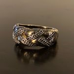 Bold .925 Sterling Silver Gold Vermeil Diamond Chip Band Ring | Size 6.5 Photo 1