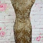 Sue Wong Women's Laced Cap Sleeve Sheath Cocktail Party Dress Gold Size 4 Photo 4