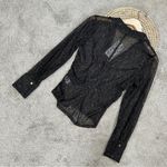 ZARA NWT Women’s Ruched Front Lace Blouse Top V-Neck Sheer Shimmer Black Gold M Photo 9