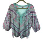 Figueroa & Flower Colorful 3/4 Balloon Sleeve Lace Back Lightweight Blouse Sz XL Photo 0