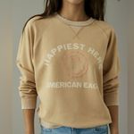American Eagle  Funday Graphic Happiest Here Smiley Tan Sweatshirt - size XL Photo 10