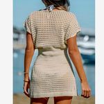 Cupshe  Women's Crochet V Neck Mini Cover Up Beach Resort Dress Sz Small Beige Photo 3