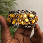 Gold bronze orange amber tone gemstone chunky bracelet bangle arm cuff #fairy #grunge #subversive #whimsygoth #gothic jewel floral Photo 3