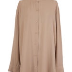 Eileen Fisher  Silk Georgette Crepe Band Collar Top Sz Extra Large Photo 0