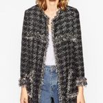 ZARA Houndstooth Tweed Fringe Frayed Jacket Cardigan Coat Sweater Blazer NEW Photo 0