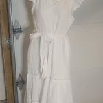 Magaschoni  100%ORGANIC COTTON TIERED WHITE MIDI DRESS SIZE L Photo 0