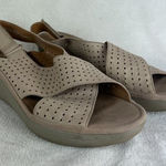 Clarks  Reedly‎ Variel Slingback Platform Wedge Sandals 12 Womens Beige Nubuck Photo 0