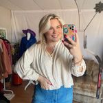 Free People   V-Neck Long Sleeve Cropped Top Beige Size XS Photo 0