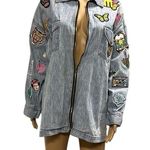 Y2K Nada Nuff Contempo Patch Zip Up Long Sleeve Jean Shirt Jacket Medium Blue Photo 0