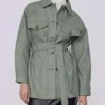 ZARA  Green Felt Belted Shacket Photo 4