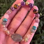 Handmade Fluorite + Rose Quartz + Amethyst Bracelet with Gold Accents Photo 1
