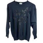 Vintage 80's/90's Jade Black Sequin Embellished Cotton Ramie Sweater Size Large Photo 2