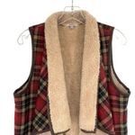 JODIFL Tartan Red Plaid Sherpa Lined Vest Jacket Photo 4