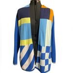 Lands' End Multicolor Color Block Open Cardigan Blue Orange White Pockets Artsy S Photo 1