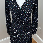 London Times  Dress Black Polka Dot Wrap Long Sleeve V Neck Tie Waist Midi Sz 12 Photo 0