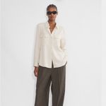 Aritzia  Babaton Women’s Utility Shirt Matte Pearl Relaxed Drapey Twill Button Up Photo 1