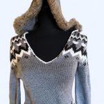 Mandee vintage Y2K hooded sweater with fur trim Size Medium Gray Photo 1