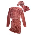 Bronx and Banco Women’s Rihanna Pink Velvet Long Sleeve Mini Dress Fringe Scarf XS Photo 8