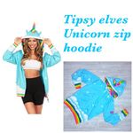 Tipsy Elves  blue rainbow unicorn front zip hoodie jacket sweatshirt w/ mane xs Photo 1