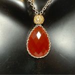 Joseph Esposito. STERLING SILVER 925 RED CARNELIAN PENDANT NECKLACE W/CZ Photo 1