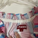 STAUD  Fair off-the-shoulder multi color striped stretch-cotton poplin crop top S Photo 4