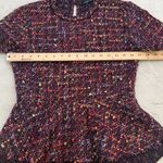 ZARA Tweed Peplum Multicolor Purple Pink Raw Hem Drop Split Back Top Size XS Photo 8