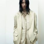 ZARA New Sea Green Satin Effect Party Lapel Collar Long Sleeves Blazer Size L Photo 1