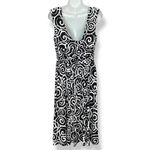Maggy London Maggie London Dress Ruched Waist Size Large Black White Spiral Print Circular Photo 2
